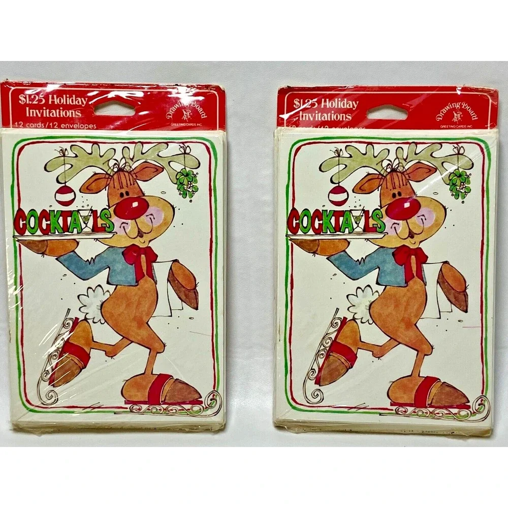 2 Drawing Board 12 Pk Christmas Cocktails Party Vintage Invitations Envelopes‎